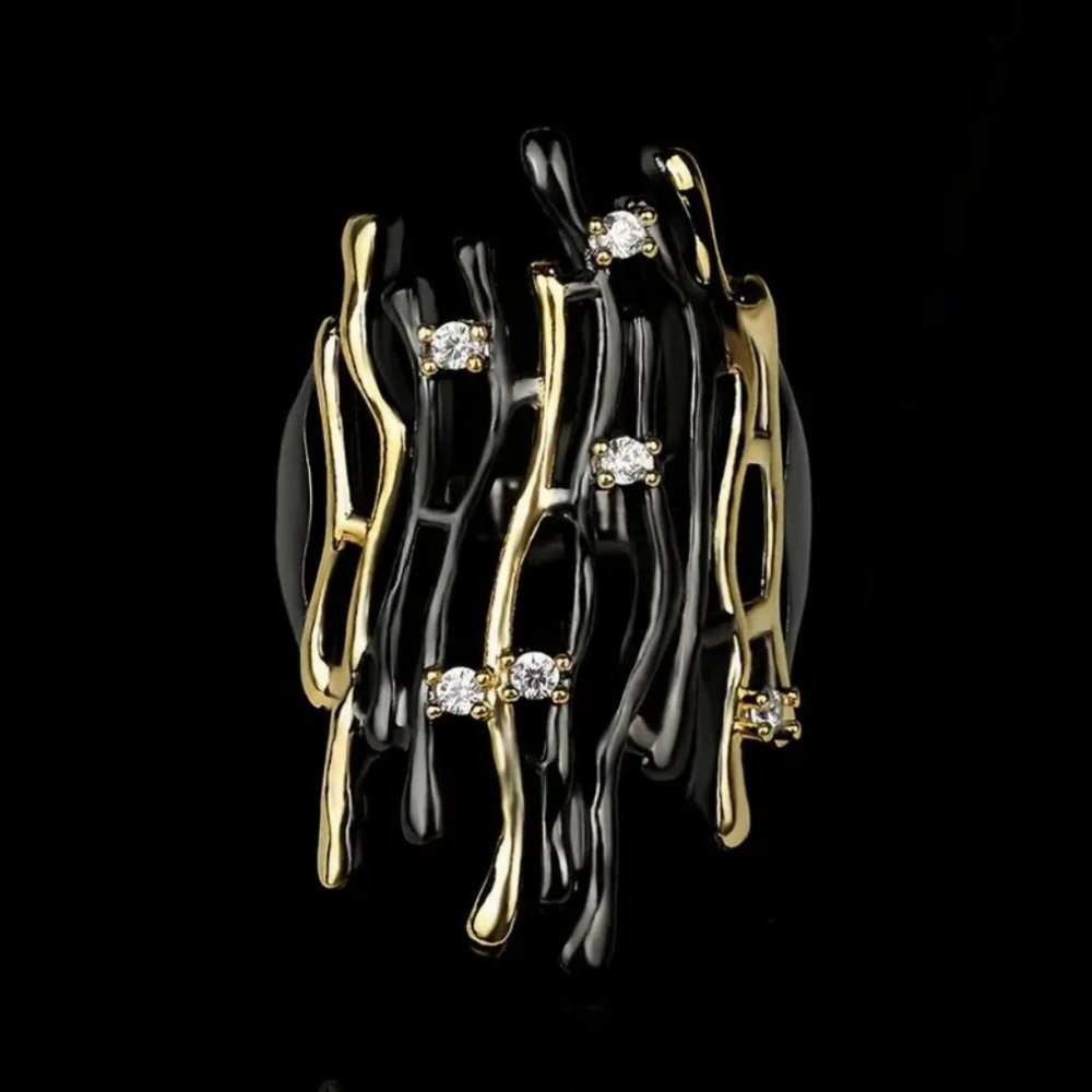 Abstract Hollow Black & Copper Ring